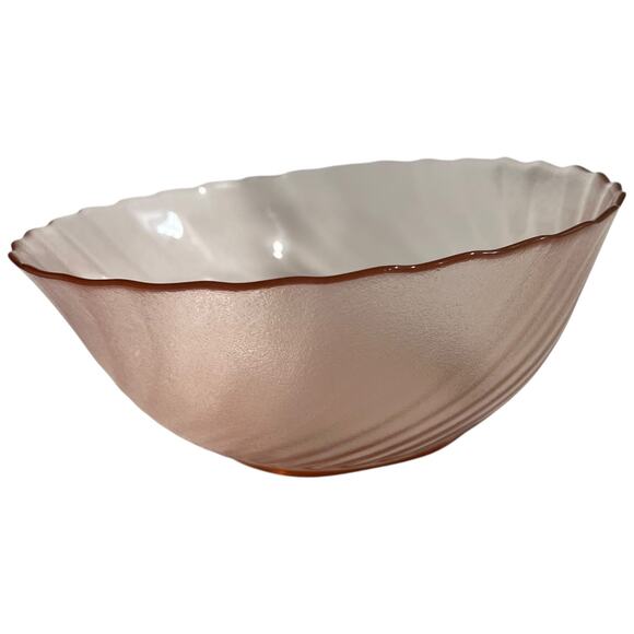Glcoloc Vintage Pink Frosted Glass Swirl Bowl Ruffled Edge Collectible - Picture 6 of 10